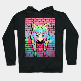 Kawaii Aesthetic Colorful Nekomimi Anime Cat Girl Graffiti Art Style Hoodie